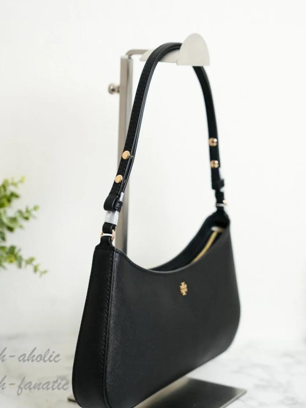 Tory Burch Emerson Saffiano Leather Adjustable Shoulder Bag Purse in Black NWT
